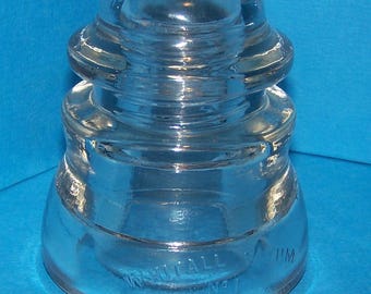 Rare Vintage WHITALL and TATUM Co. Glass Insulator - No. 1 - Clear Glass - 4" Tall - Made in U.S.A.