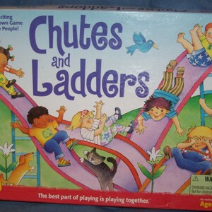 MILTON Bradley CHUTES and LADDERS - An Exciting Up and Down Game for Little People - No. 4555 - Recommended Ages 3 to 6 - Dated 1999