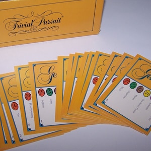 Genus II ~ Trivial Pursuit Cards ~ 50 Pieces (NOT a whole box) ~ Crafts ~ Tags ~ Scrapbooking ~ Replacement ~ Table Decor