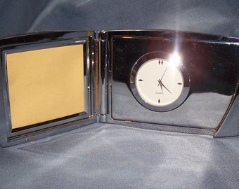 QVC 20 Year Award Folding Desk Clock - New Battery Installed - Has 2 1/2 inch Photo Frame also