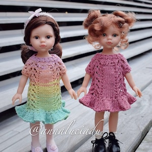 pdf knitting pattern , Paola Reina knitting doll dress for 13in/32cm doll, Knitting Pattern, Knitted Doll Clothes,Dolls Dress Pattern image 1