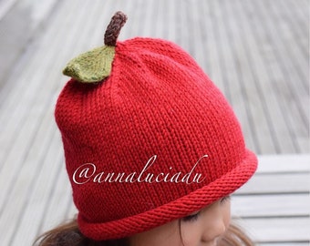 knitting apple hat pattern, apple hat, knitting hat, kids hat,  sized kids to young adult,  knitting  PDF Instant Download