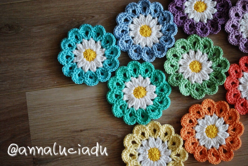 Crochet, crochet flowers, crochet daisy, flower applique, flower blanket, crochet gift, crochet baby, PATTERN INSTANT DOWNLOAD image 2