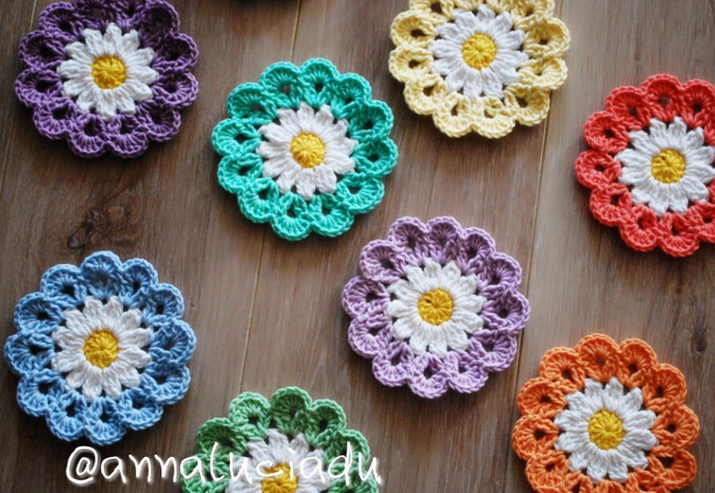 Crochet, crochet flowers, crochet daisy, flower applique, flower blanket, crochet gift, crochet baby, PATTERN INSTANT DOWNLOAD image 5