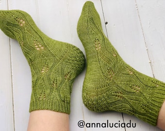 Knitting  leaf socks, Knitted socks, knit lace socks, knit lace socks, easy sock pattern , sock pattern,  PDF Instant Download