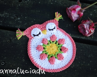 Crochet owl, crochet applique, crochet coasters, crochet tulip, crochet flowers, tulip, handmade tulip,PATTERN - INSTANT DOWNLOAD
