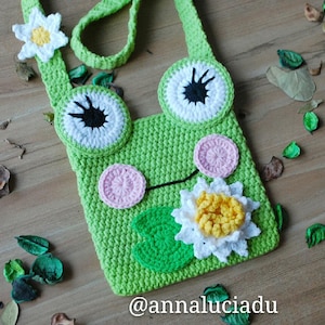 Croche frog purse, crochet purse, crochet bags, frog, flowers, crochet lotus, crochet waterlily, crochet yellow PDF Instant Download