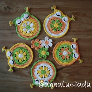 crochet daisy, crochet owls, owl coaster, owl applique, crochet cute, spring colors, home deco, flower motif, PATTERN - INSTANT DOWNLOAD