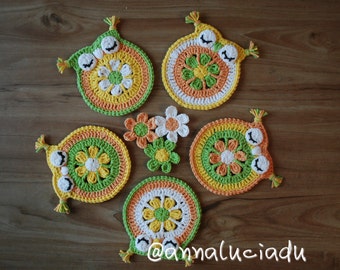crochet daisy, crochet owls, owl coaster, owl applique, crochet cute, spring colors, home deco, flower motif, PATTERN - INSTANT DOWNLOAD