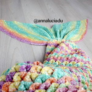 crocodile stitch mermaid blanket with openning back, crochet mermaid tail, crochet mermaid blanket, PDF Instant Download image 2