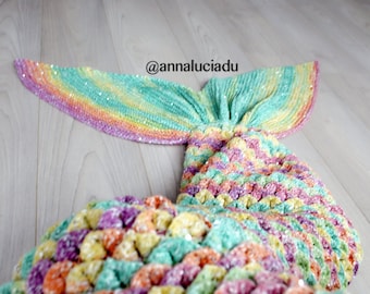 Manta sirena cocodrilo con apertura espalda, cola de sirena crochet, manta sirena crochet, PDF Descarga Instantánea