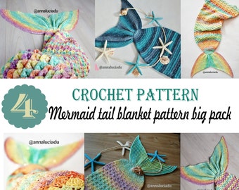 Mermaid Tail Blanket 4 Pack - PATTERN ONLY - Crochet - Size: babyToddler, Child , teen and Adult