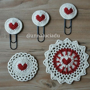 3 patterns included, Crochet heart pack, heart coaster, heart pattern, heart bookmark, PDF Instant Download