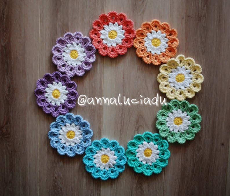 Crochet, crochet flowers, crochet daisy, flower applique, flower blanket, crochet gift, crochet baby, PATTERN INSTANT DOWNLOAD image 3
