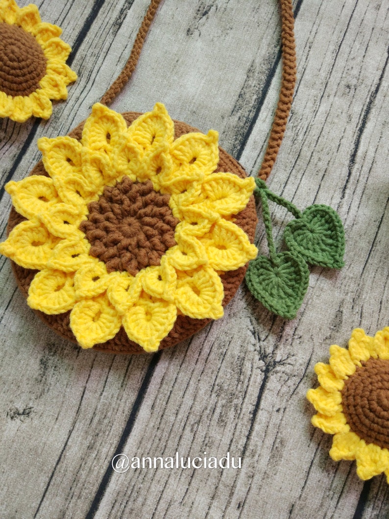 4 patterns big pack , Crochet sunflower big pack pattern, crochet sunflowers, crochet patterns, sunflower bag, PDF Instant Download image 3