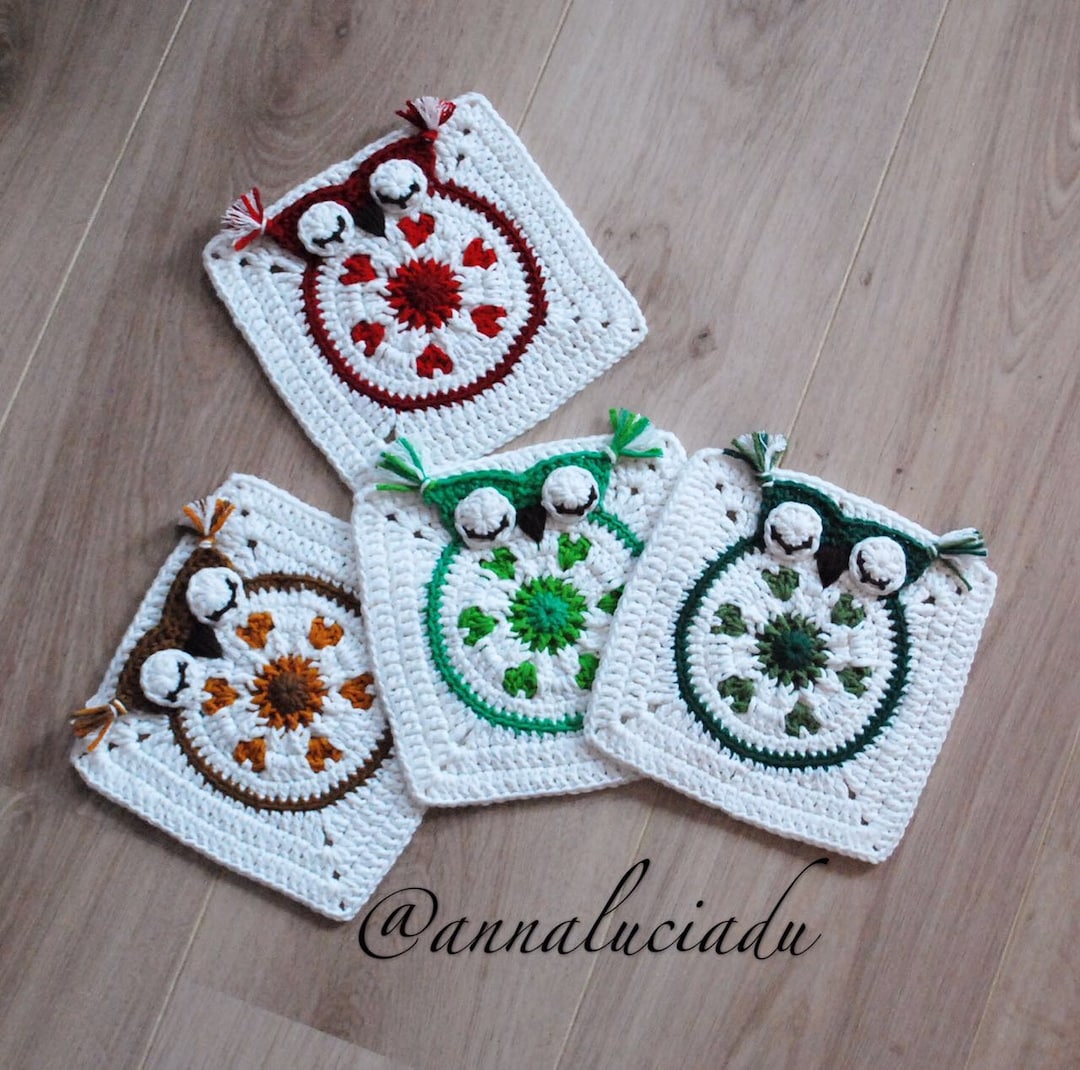 Crochet Owl Crochet Applique Crochet Coasters Crochet Etsy