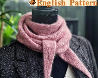 English Pattern, Cashmere Silk Knit Scarf, Triangle Bow Scarf (PDF)