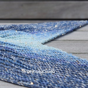 Blue Double Crochet Cluster blanket with opening back, crochet mermaid tail, crochet mermaid blanket, PDF Instant Download image 8