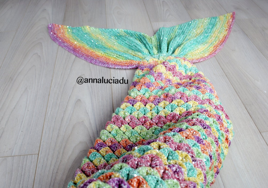 Crocodile Stitch Mermaid Blanket With Openning Back Crochet Etsy