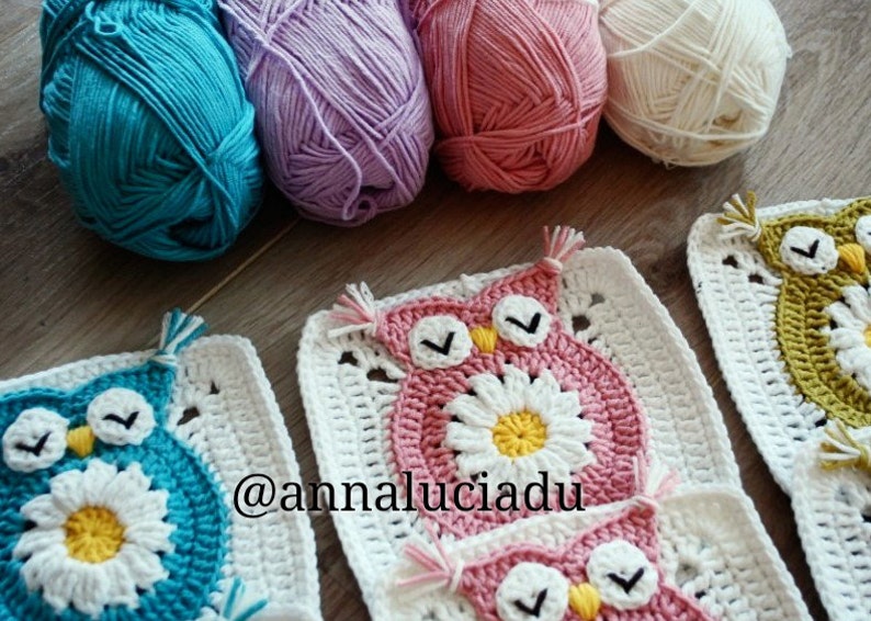 crochet daisy, crochet owl, crochet owl square, flower owl, granny squares, special granny square,PATTERN INSTANT DOWNLOAD imagem 3