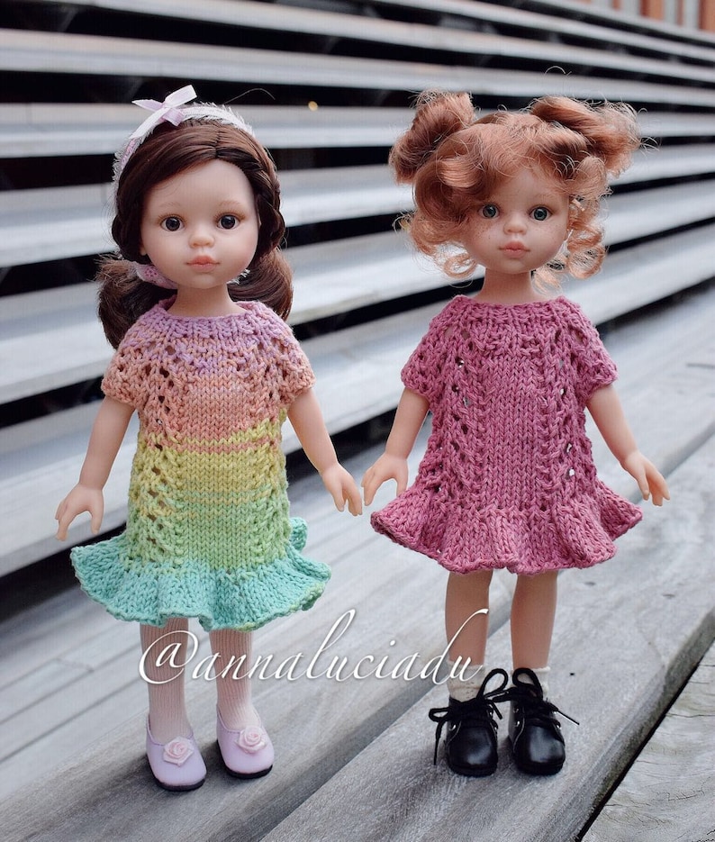 pdf knitting pattern , Paola Reina knitting doll dress for 13in/32cm doll, Knitting Pattern, Knitted Doll Clothes,Dolls Dress Pattern image 1