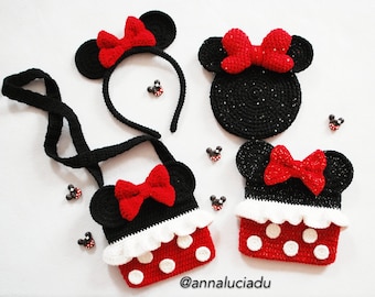 Modelli all'uncinetto di Minnie Mouse: borsa, fascia per capelli, costume (download immediato del PDF)