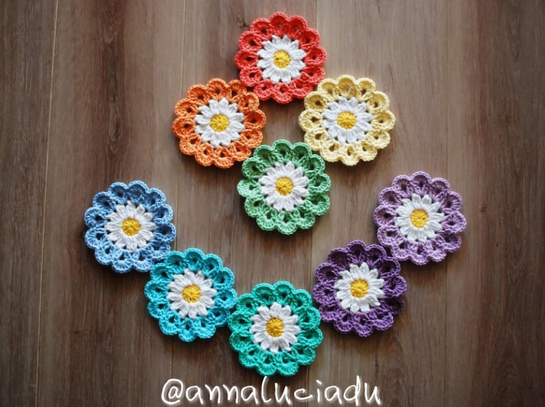 Crochet, crochet flowers, crochet daisy, flower applique, flower blanket, crochet gift, crochet baby, PATTERN INSTANT DOWNLOAD image 1