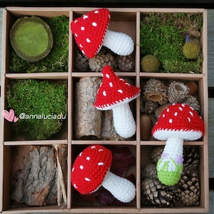 4 different sized toadstool pack, crochet patterns, toadstool pattern, woodland, forest theme, christmas decor,PDF Instant Download image 1