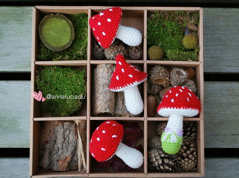 4 different sized toadstool pack, crochet patterns, toadstool pattern, woodland, forest theme, christmas decor,PDF Instant Download image 1