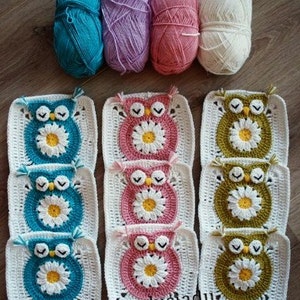 Motif carré chouette marguerite au crochet : carré grand-mère (téléchargement instantané)