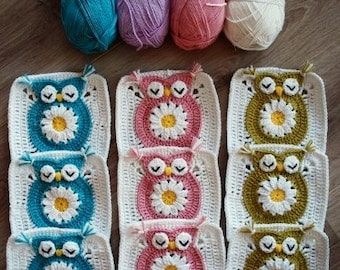 Crochet Daisy Owl Square Pattern: Granny Square (Instant Download)