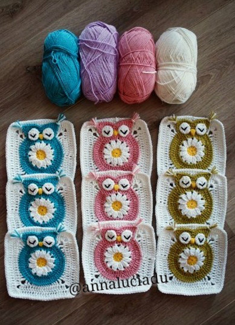 crochet daisy, crochet owl, crochet owl square, flower owl, granny squares, special granny square,PATTERN INSTANT DOWNLOAD imagem 4