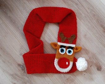 reindeer, crochet scarf, scarf pattern, reindeer pattern, christmas scarf, animal scarf, wearable art, reindeer scarf, PDF crochet pattern
