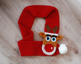 Reno, bufanda de crochet, patrón de bufanda, patrón de reno, bufanda navideña, bufanda de animales, arte para vestir, bufanda de reno, patrón de crochet en PDF