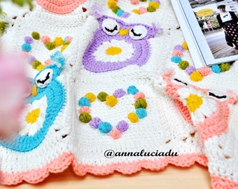 Owl Obsession ,  colorful owl blanket pattern,  crochet owl pattern,  crochet owl afghan pattern - Instant PDF Download