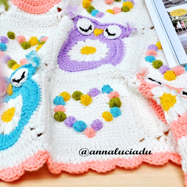 Owl Obsession ,  colorful owl blanket pattern,  crochet owl pattern,  crochet owl afghan pattern - Instant PDF Download