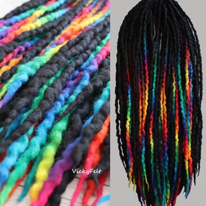 Wool dreads Rainbow 10 DE to full set  Black roots Double ended Dreadlocks 14 to 29 inches
