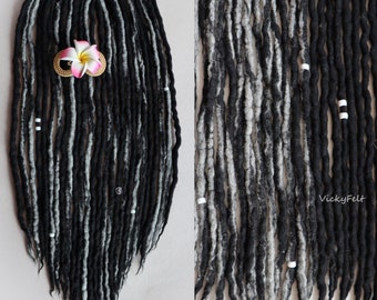 Dreadlocks 10-60 DE Wool Dreads extensions MIX Black-Grey Double Ended dreads 14-18, 18-22, 22-26, 26-29 inches