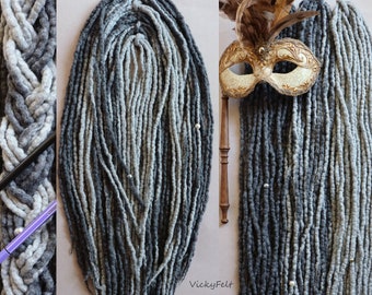 Wool Dreads Grey Gray 10-60 pcs Dreadlocks DE Wool Dreads Full set  Double Ended  14-18, 18-22, 22-26, 26-29 inches