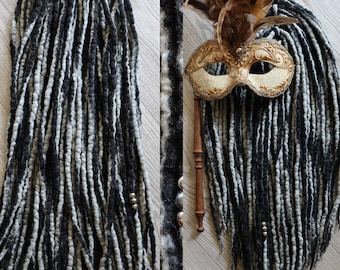 Wool Dreads extensions 10-60 DE Dreadlocks MIX Black-Grey Double Ended dreads 14 to 29 inches