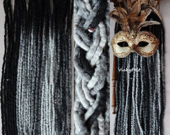 Graue Dreads Dreads Dreads DE Wool Dreads Full Set Double Ended 15 - 60 Stk 14 bis 29 Zoll Grau Schwarz Ombre