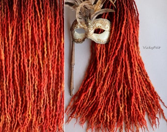 Dünne Wolle Dreads 10 DE to Voll Set Gewellte Ombre Dreadlocks Erweiterungen ""Flamme"""