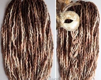 Dünne gewellte Wolle Dreads DE Dreadlocks 10 bis 70 doppelendige Erweiterungen Braun Creme Pfirsich 14 bis 32 Zoll