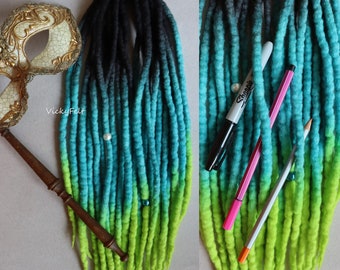 Mermaid DE Woll dreads 10 bis 60 Stk 14-32 Zoll Schwarz Türkis Lime Dreadlocks Double ended Full Set Dreads