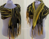 Nuno felted Shawl Scarf Gray and yellow bright accessory - felted scarf
