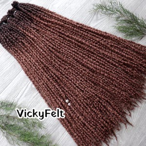 Thin Ombre wool dreads Chestnut brown Wavy dreadlocks double ended extensions 15 to 70 DE