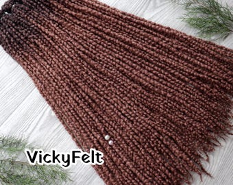 Thin Wool Dreads, Dreadlock Extensions, Wavy Ombre Brown,  15 Double Ended - Full Set, Chestnut