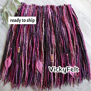 Wool Dreadlocks Extensions: Double Ended dreads 20-22 inches, Dark Brown, Pink, Purple, Set &quot;Berries&quot;