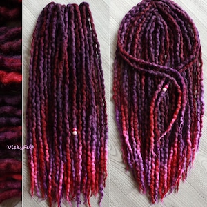 Wool dreads Dreadlocks extensions 15 DE to full set &quot;Berries&quot; Shades of purple, pink and magenta Length 14 to 32 inch