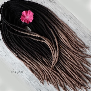 15 to 60 DE Wool Dreads Black Dreadlocks DE Wool Dreads Full set  Double Ended Ombre &quot;Cappuccino&quot;
